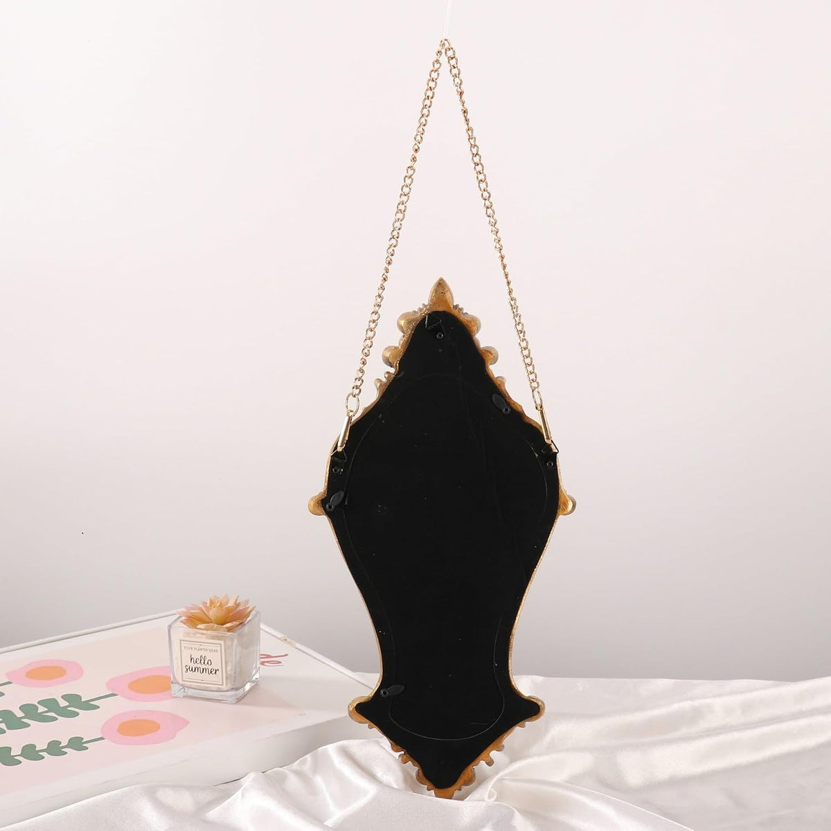 Antique Gold Baroque Wall Mirror With Hanging Chain