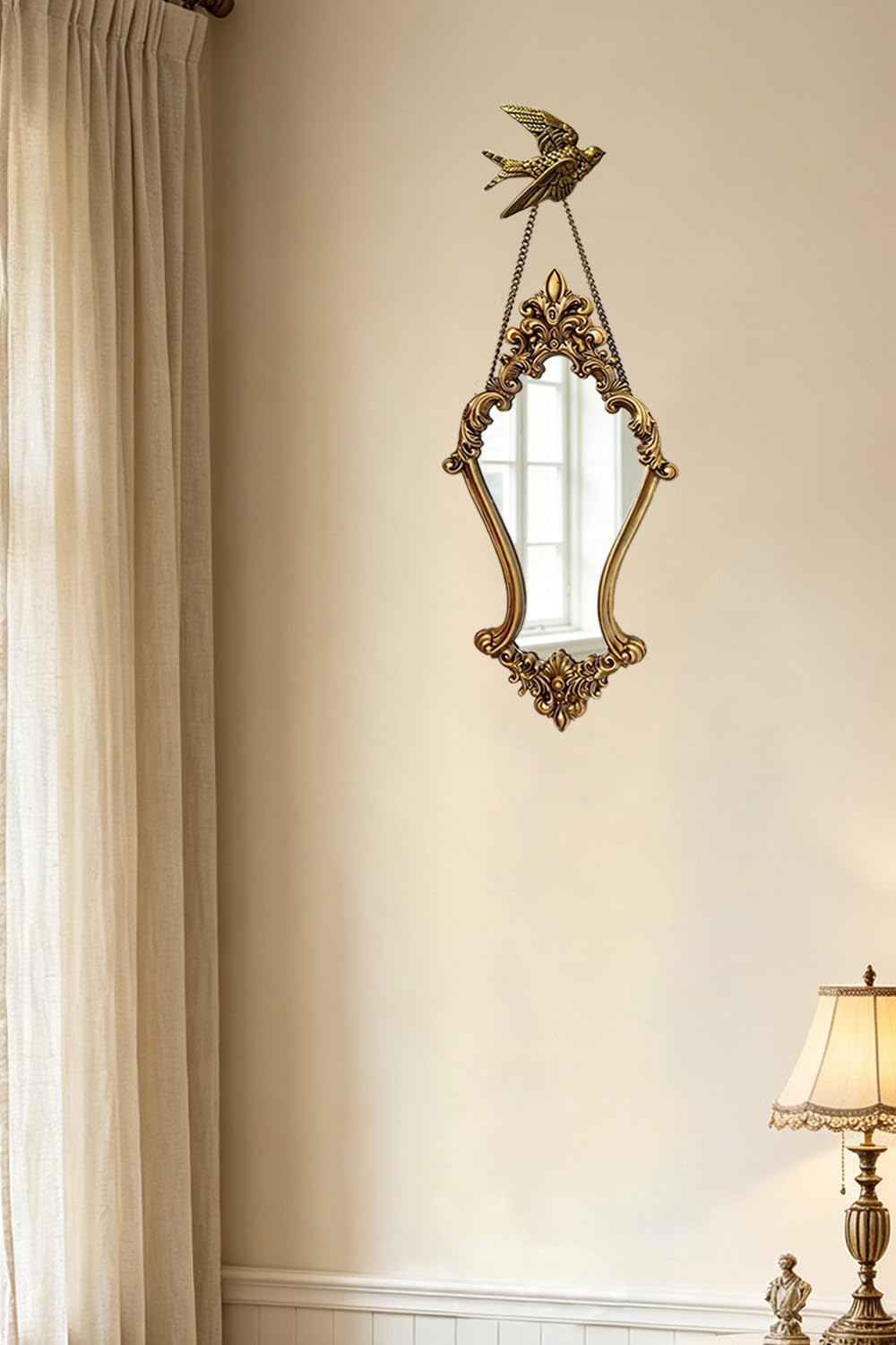 Antique Gold Baroque Wall Mirror With Hanging Chain