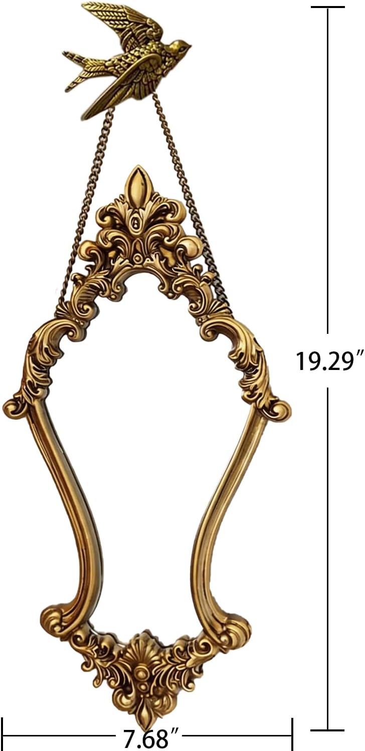 Antique Gold Baroque Wall Mirror With Hanging Chain