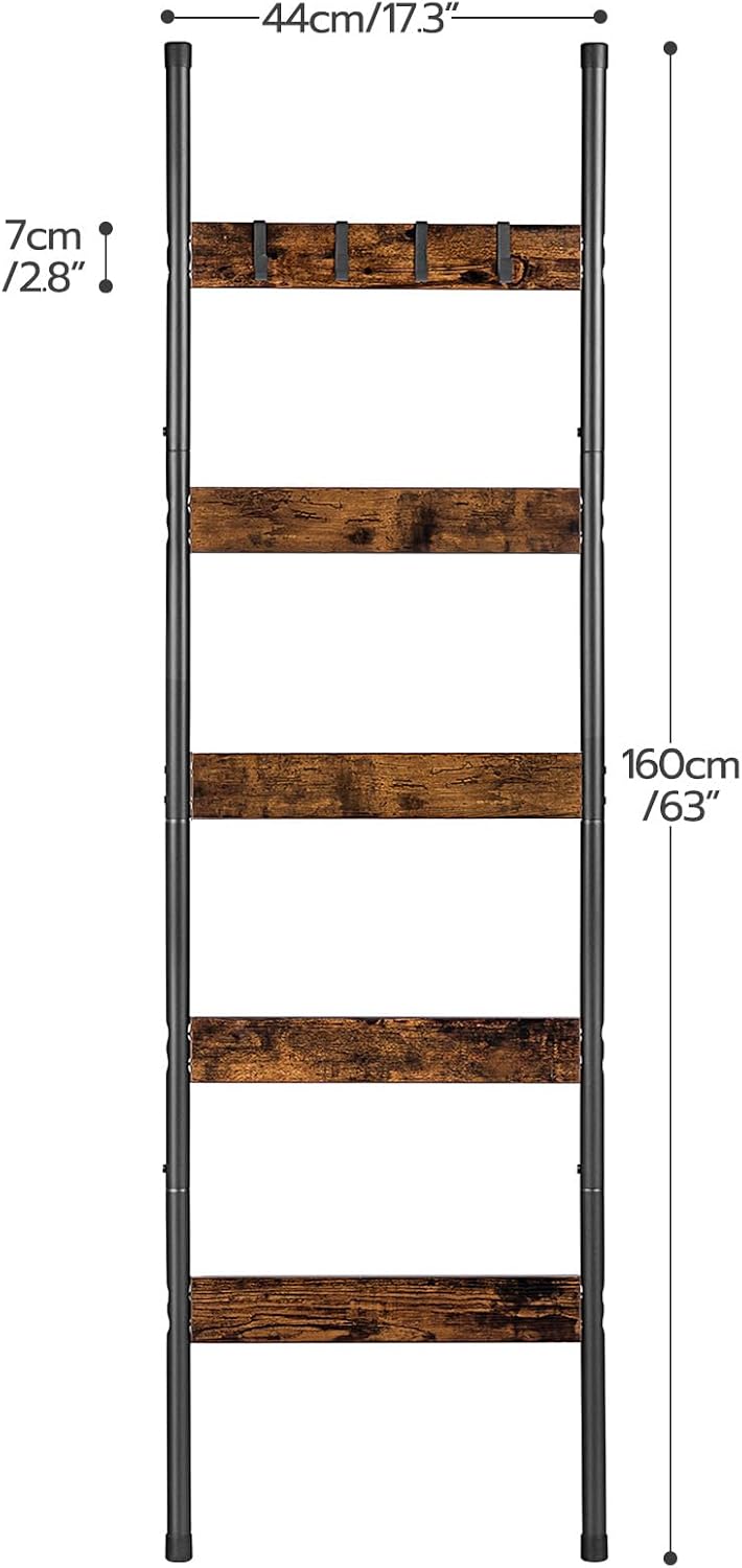 Five-Tier Blanket Ladder With Hooks for Decorative Storage