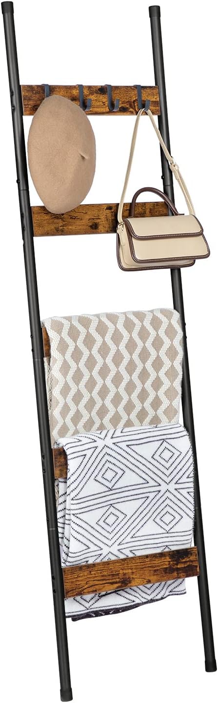 Five-Tier Blanket Ladder With Hooks for Decorative Storage