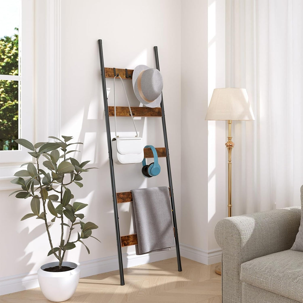 Five-Tier Blanket Ladder With Hooks for Decorative Storage