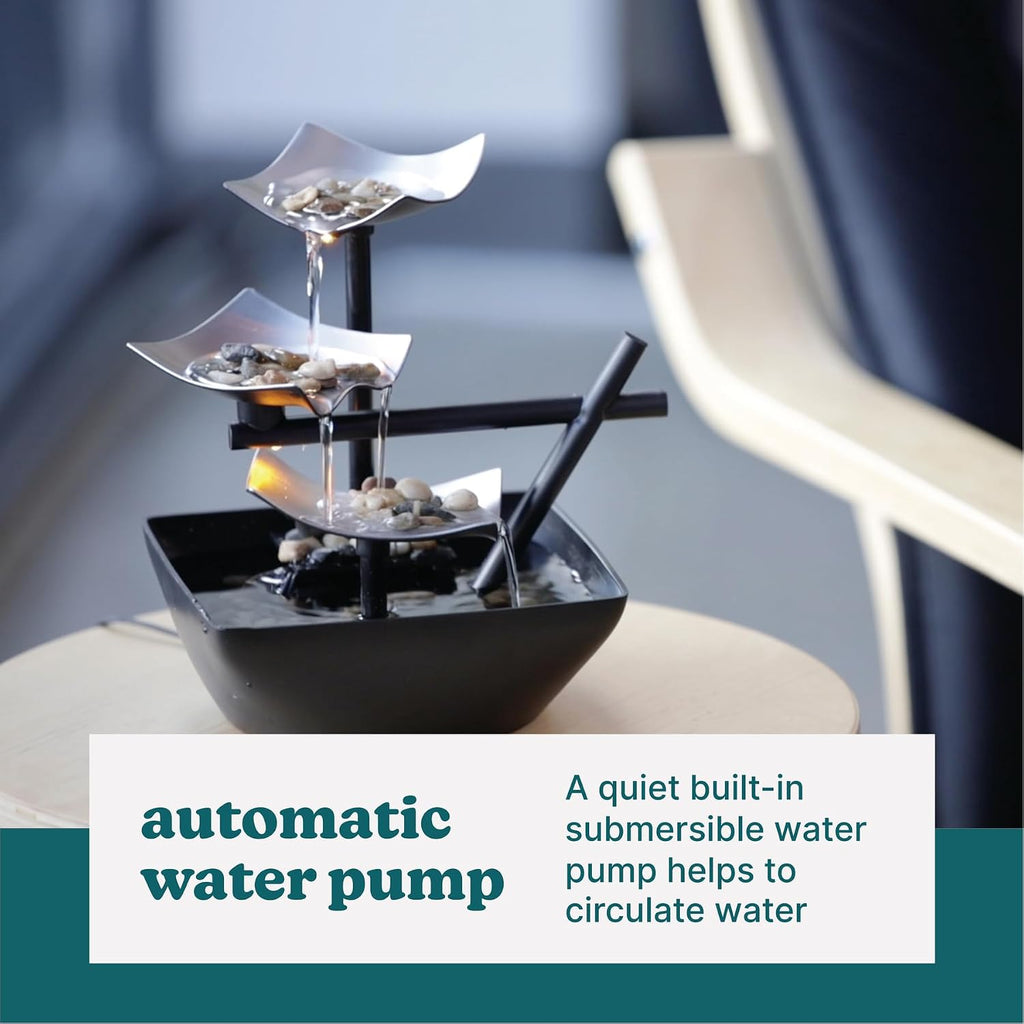 HoMedics Three-Tier Tabletop Water Fountain With River Rocks