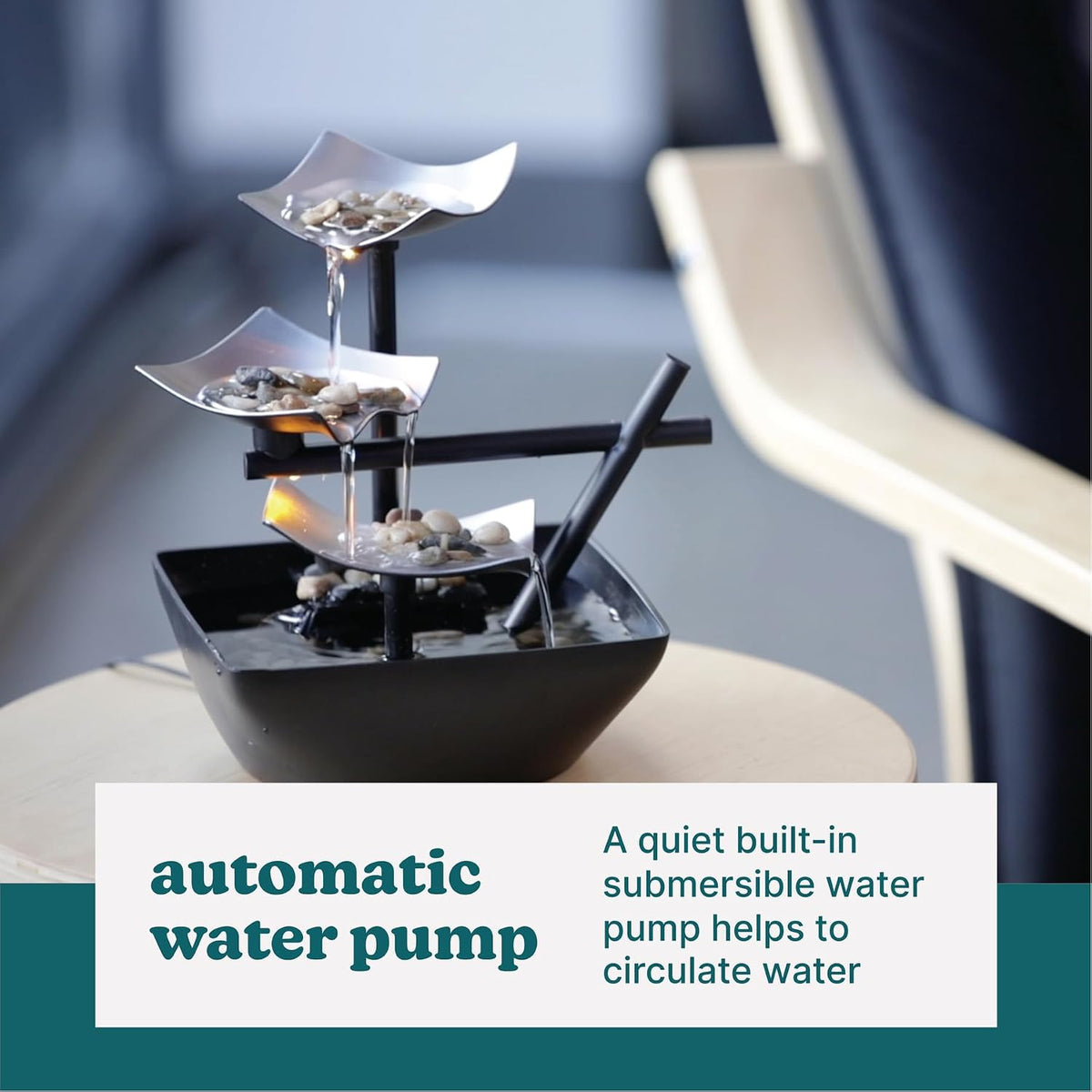 HoMedics Three-Tier Tabletop Water Fountain With River Rocks