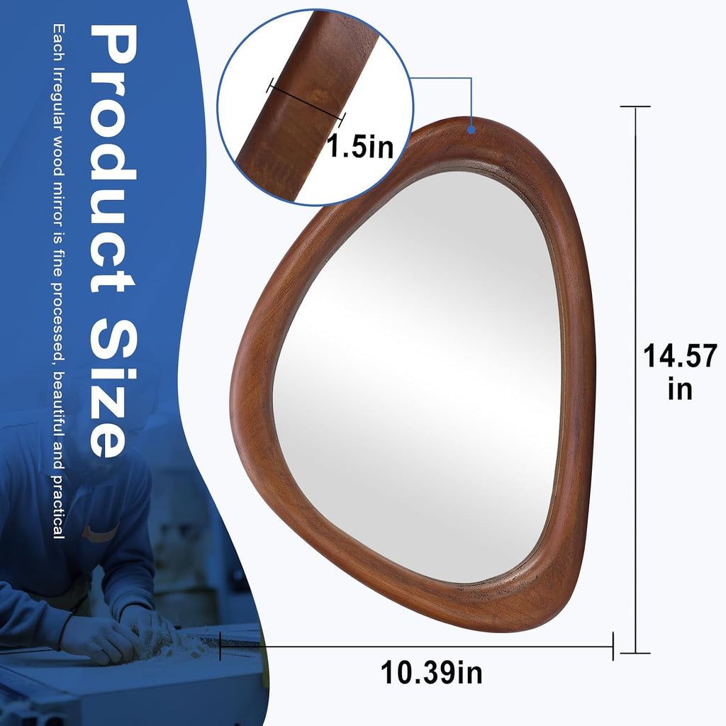 Asymmetrical Wooden Wall Mirror for Modern Home Decor