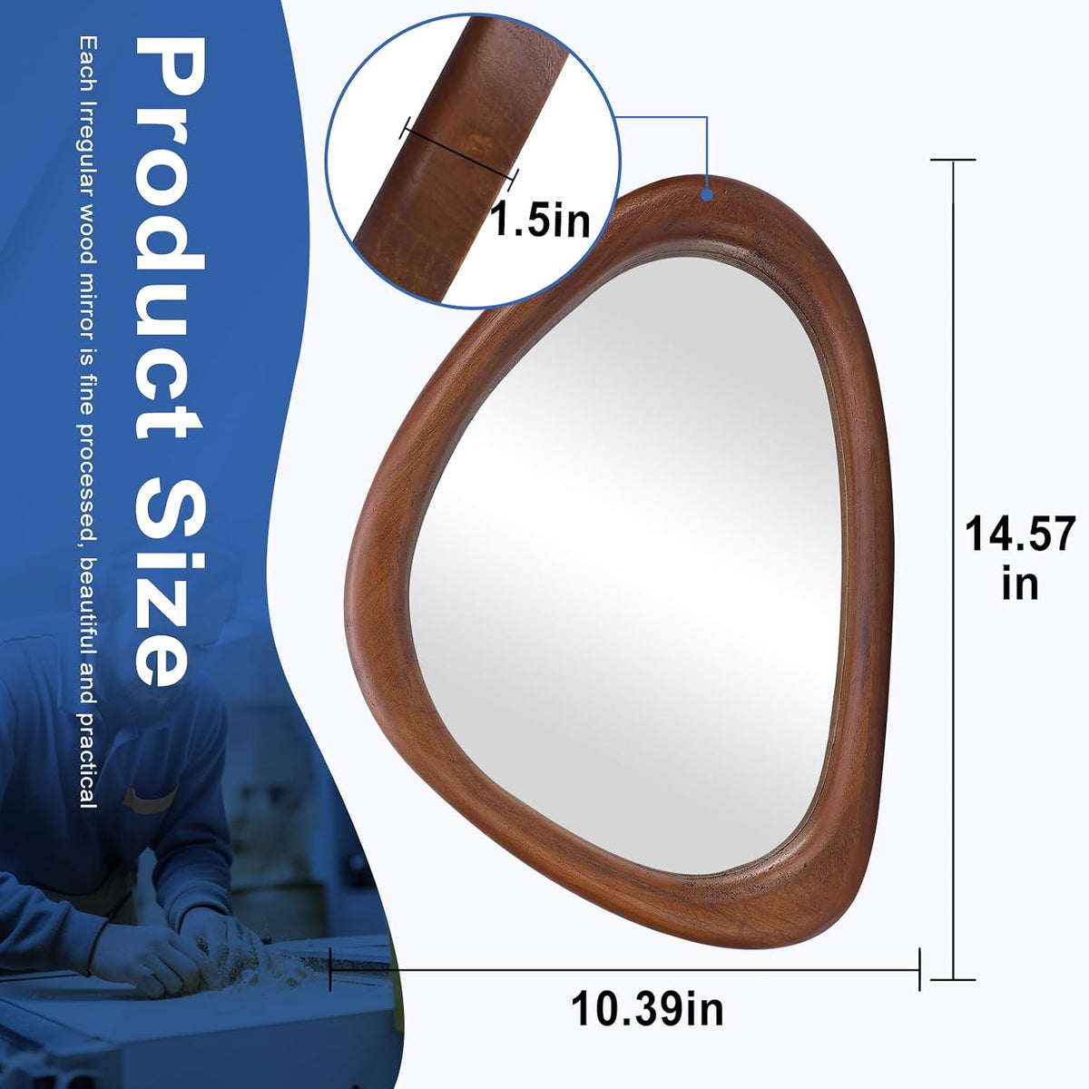 Asymmetrical Wooden Wall Mirror for Modern Home Decor