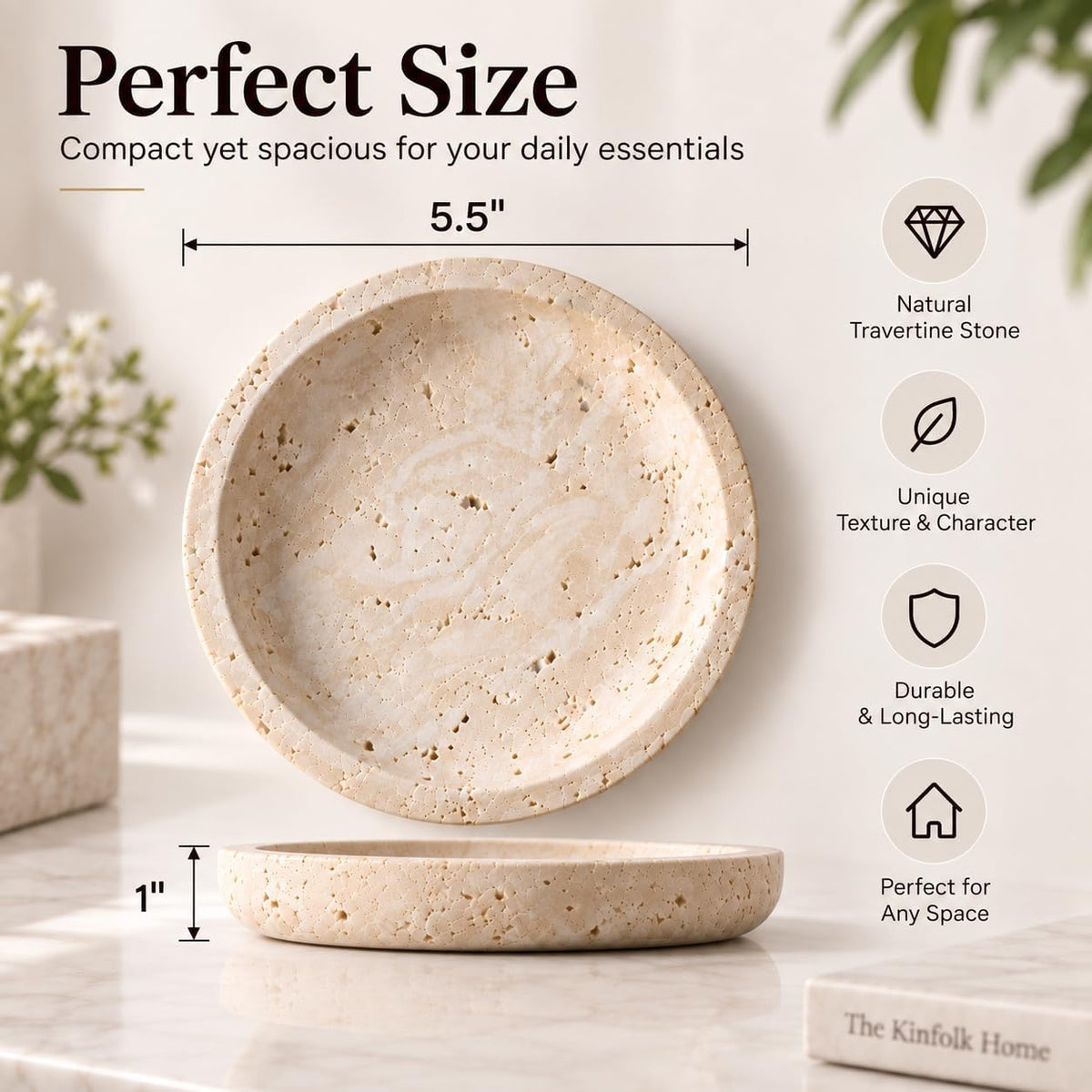 Natural Travertine Round Jewelry Dish and Trinket Tray