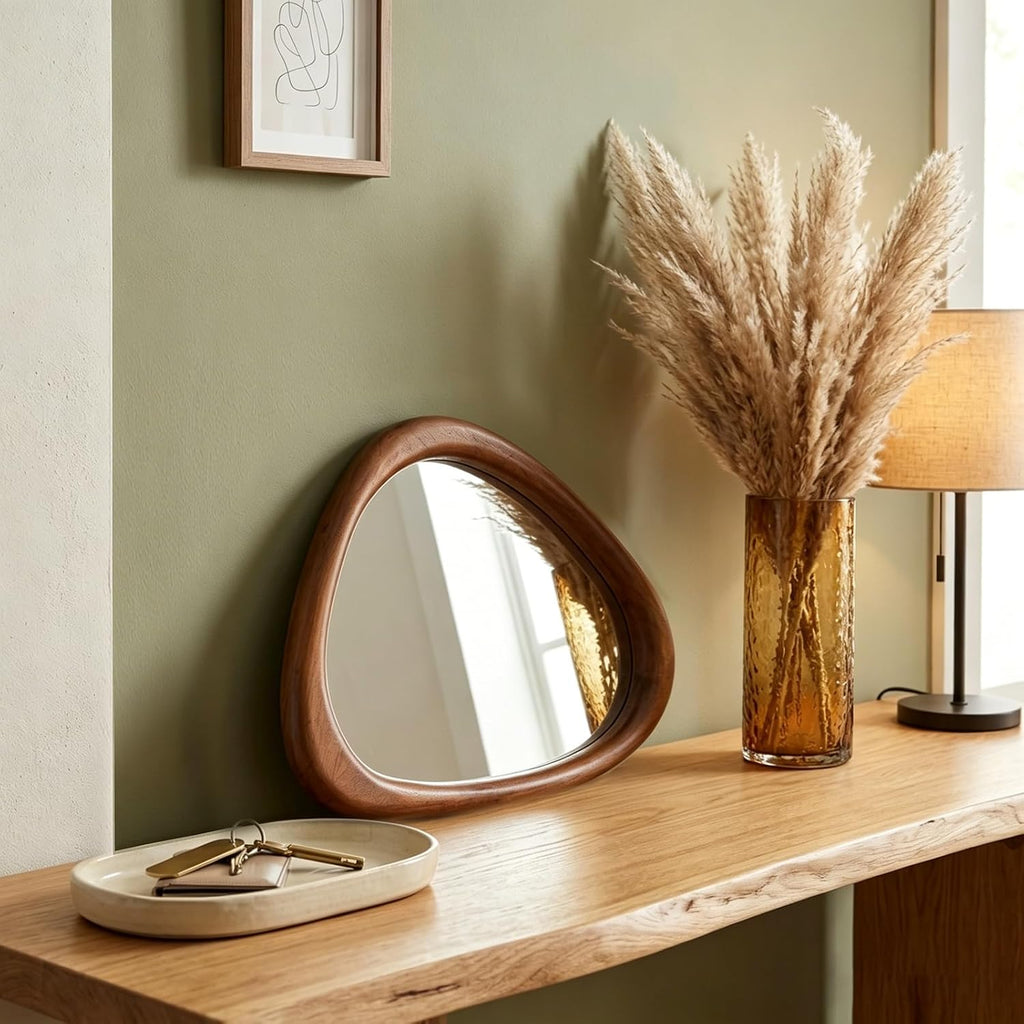 Asymmetrical Wooden Wall Mirror for Modern Home Decor