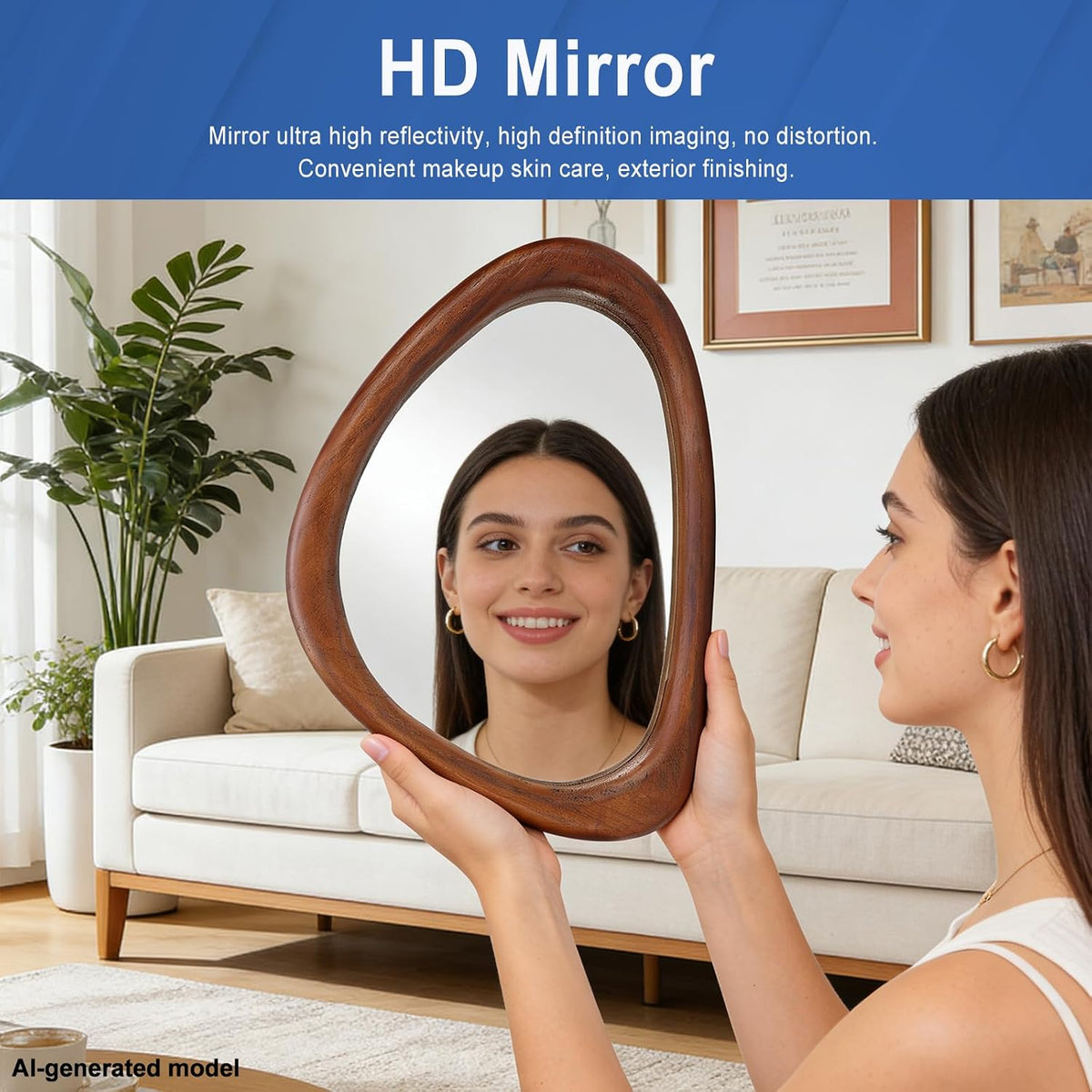 Asymmetrical Wooden Wall Mirror for Modern Home Decor