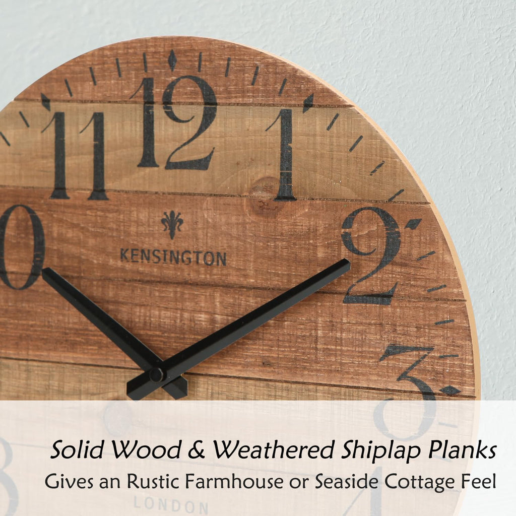 12-Inch Rustic Solid Wood Silent Farmhouse Wall Clock
