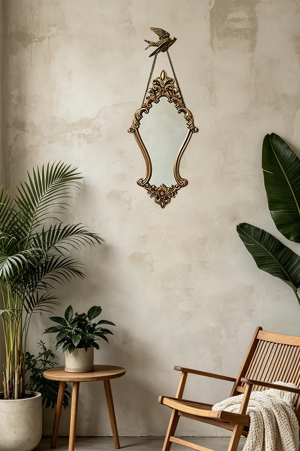 Antique Gold Baroque Wall Mirror With Hanging Chain