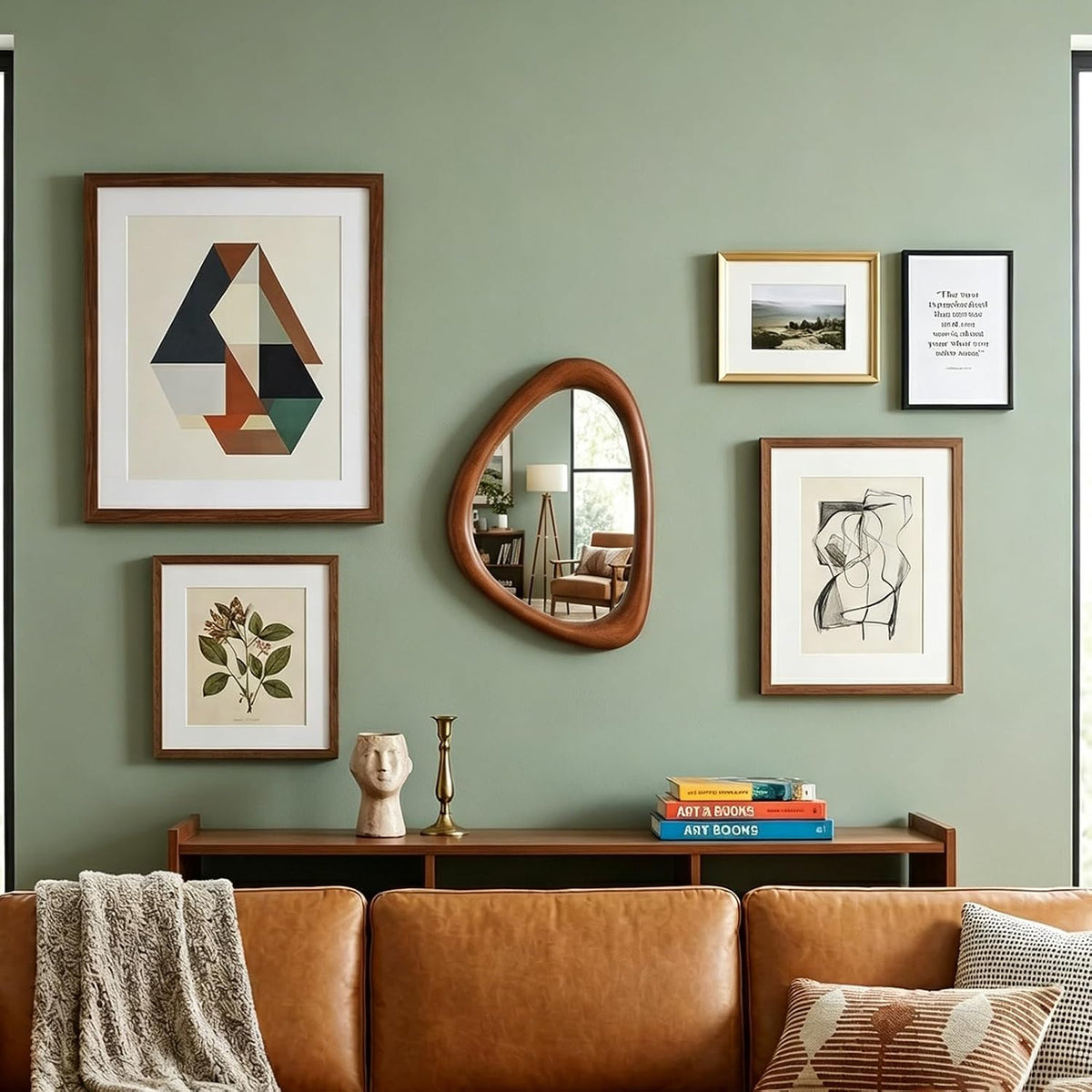Asymmetrical Wooden Wall Mirror for Modern Home Decor
