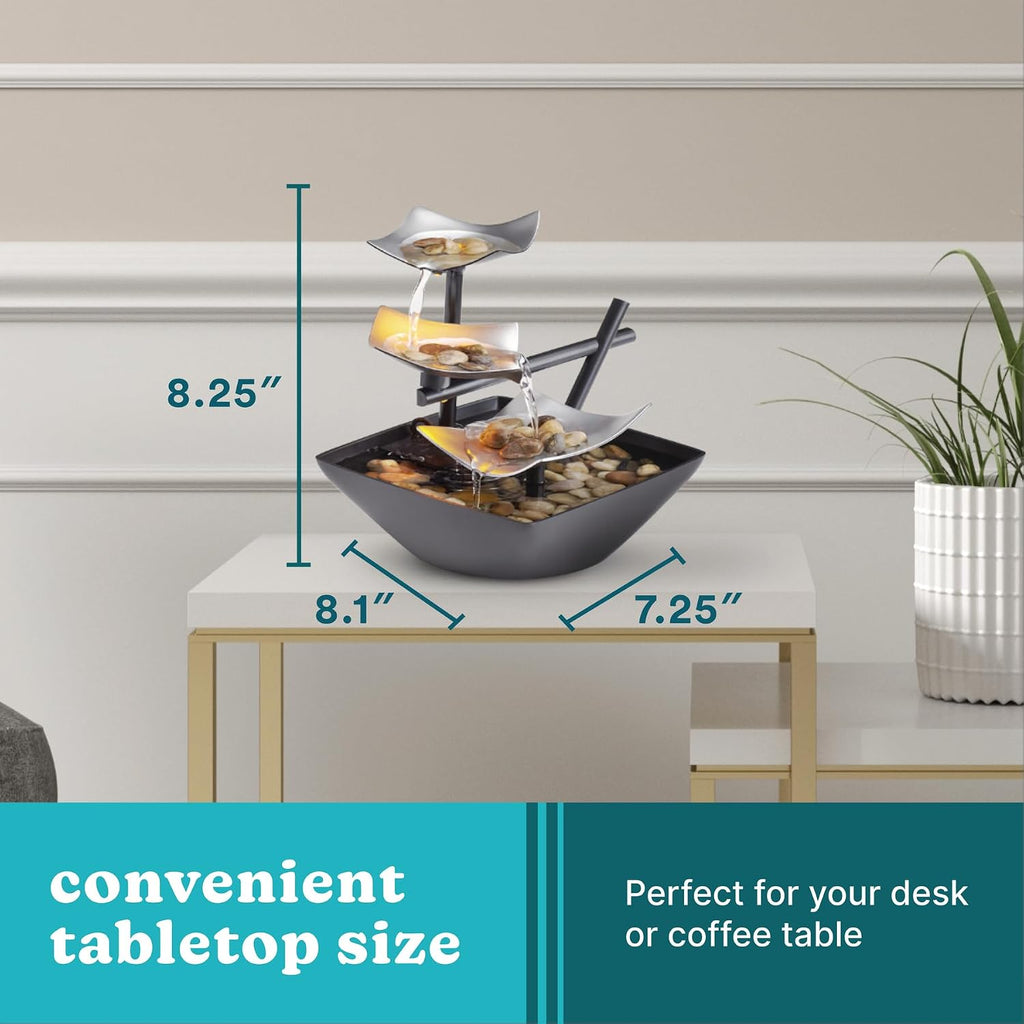 HoMedics Three-Tier Tabletop Water Fountain With River Rocks