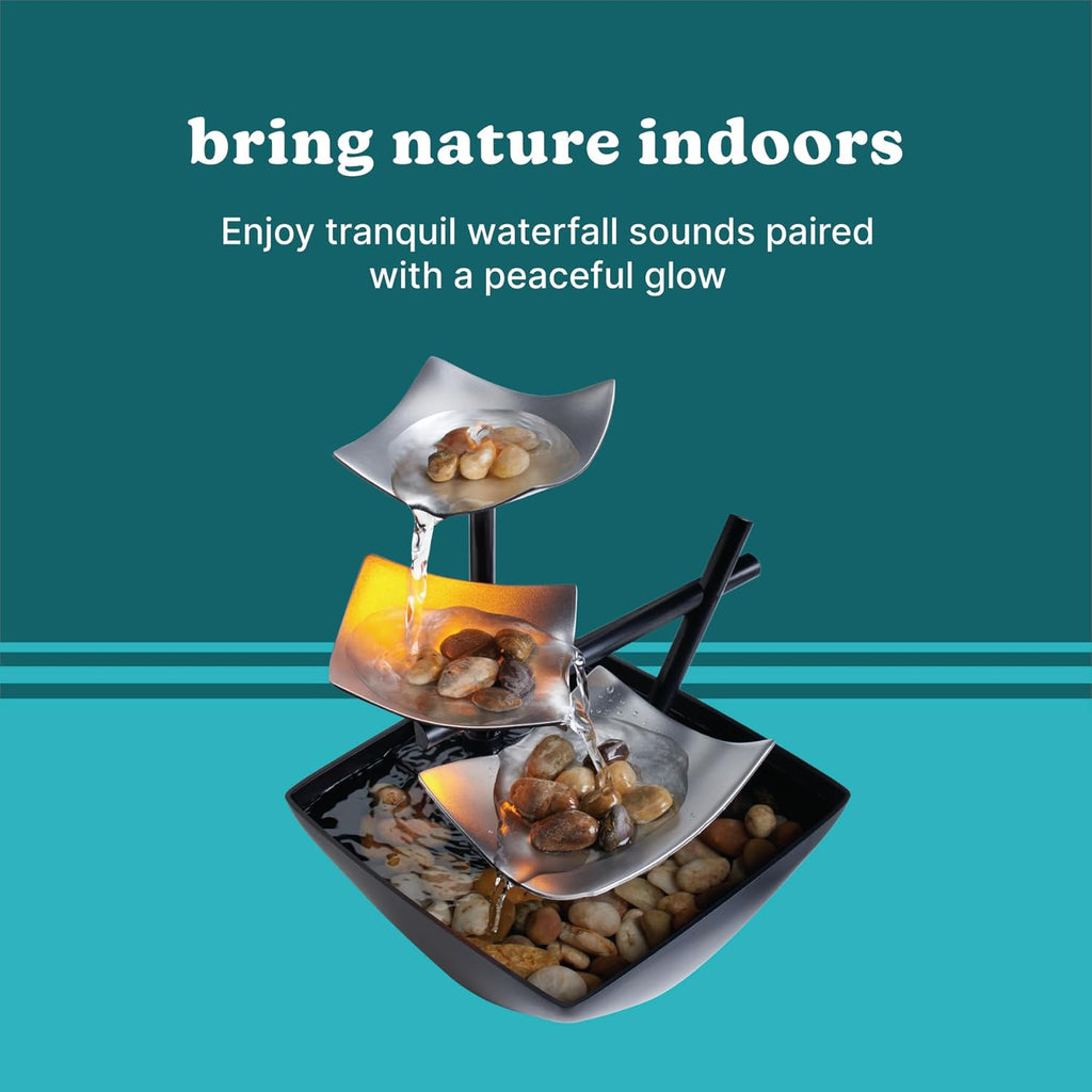 HoMedics Three-Tier Tabletop Water Fountain With River Rocks