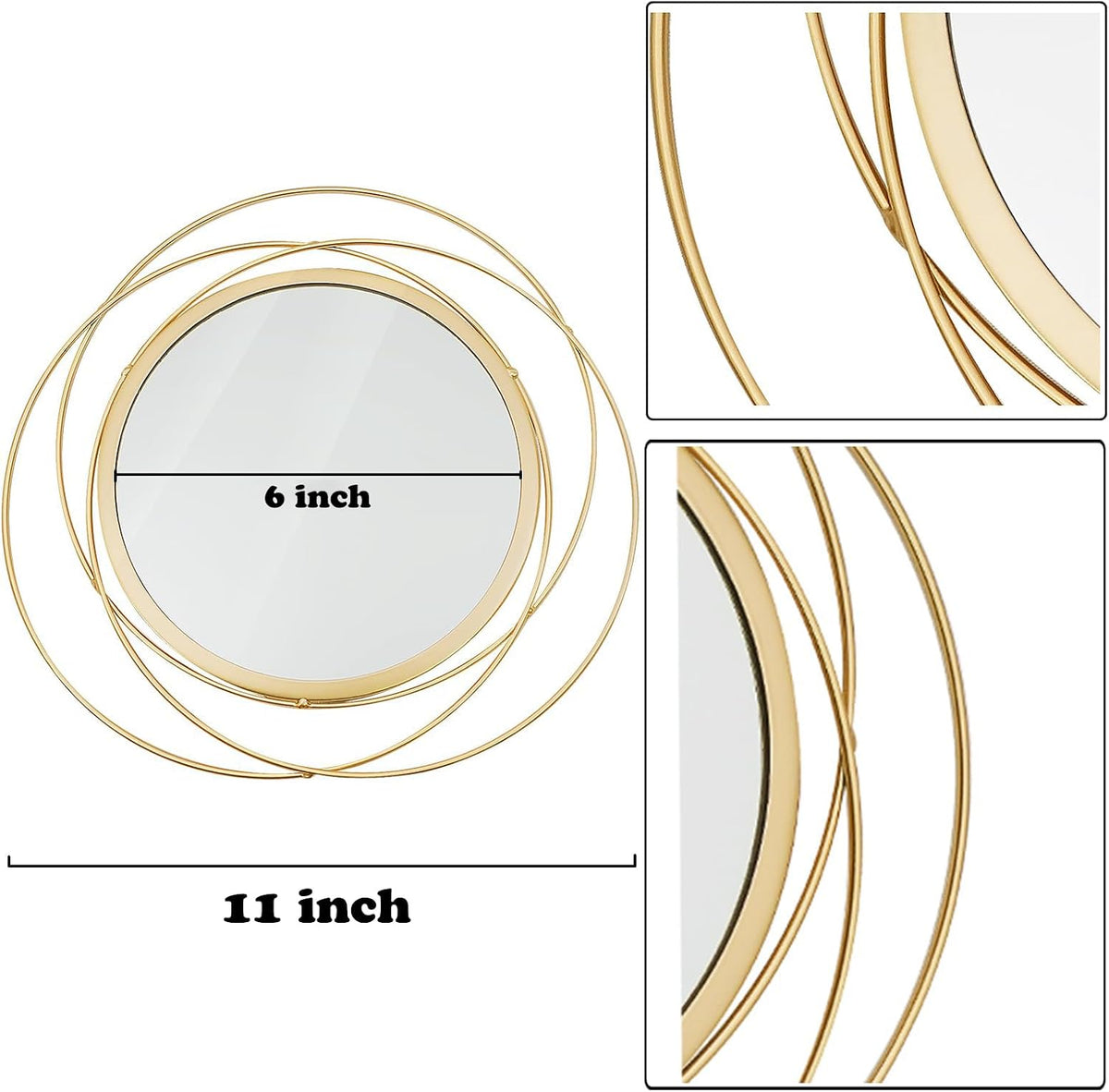 Gold Metal Sunburst Wall Mirrors Set of Three
