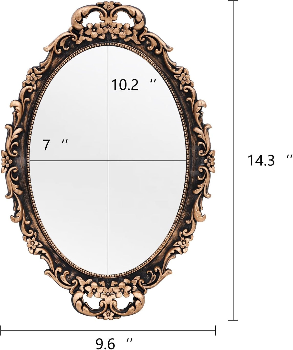 Vintage Bronze Oval Wall Mirror and Tabletop Tray