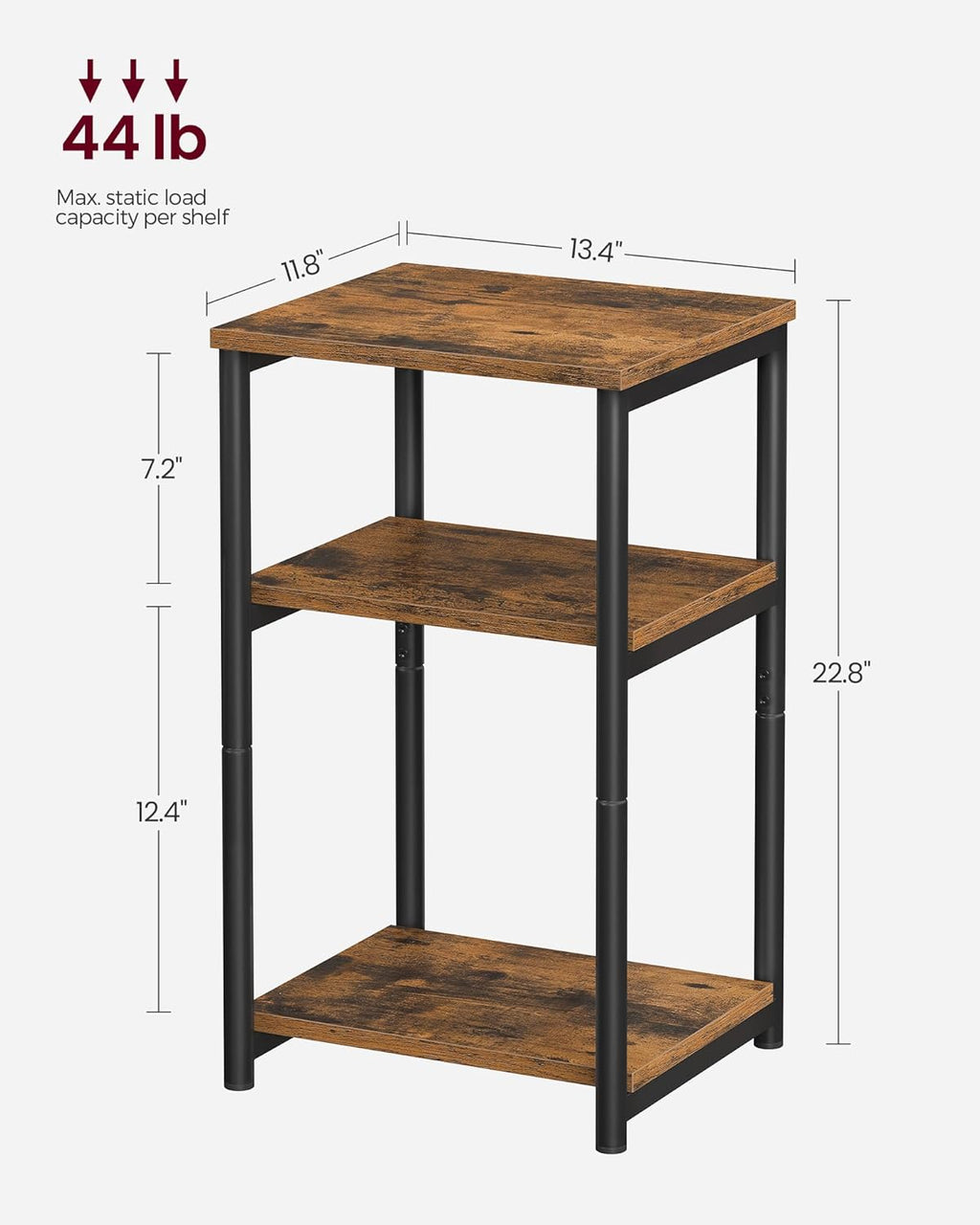 Industrial Three-Tier Side Table With Storage Shelves