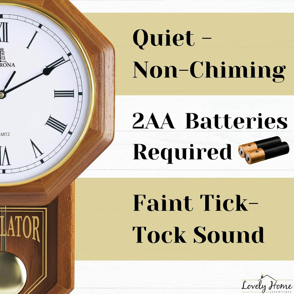 Wooden Schoolhouse Pendulum Wall Clock With Quiet Movement