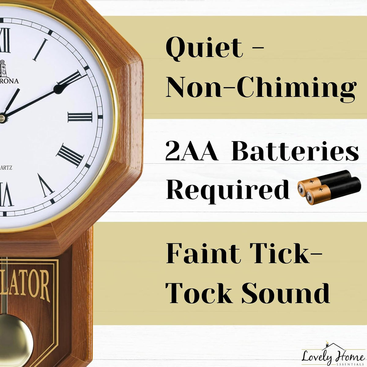 Wooden Schoolhouse Pendulum Wall Clock With Quiet Movement