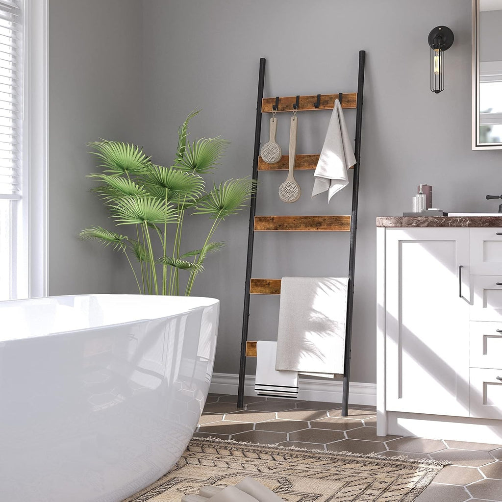 Five-Tier Blanket Ladder With Hooks for Decorative Storage