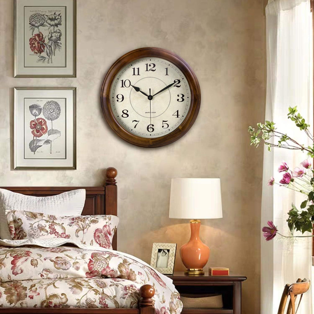 14-Inch Silent Wooden Wall Clock With Retro Design