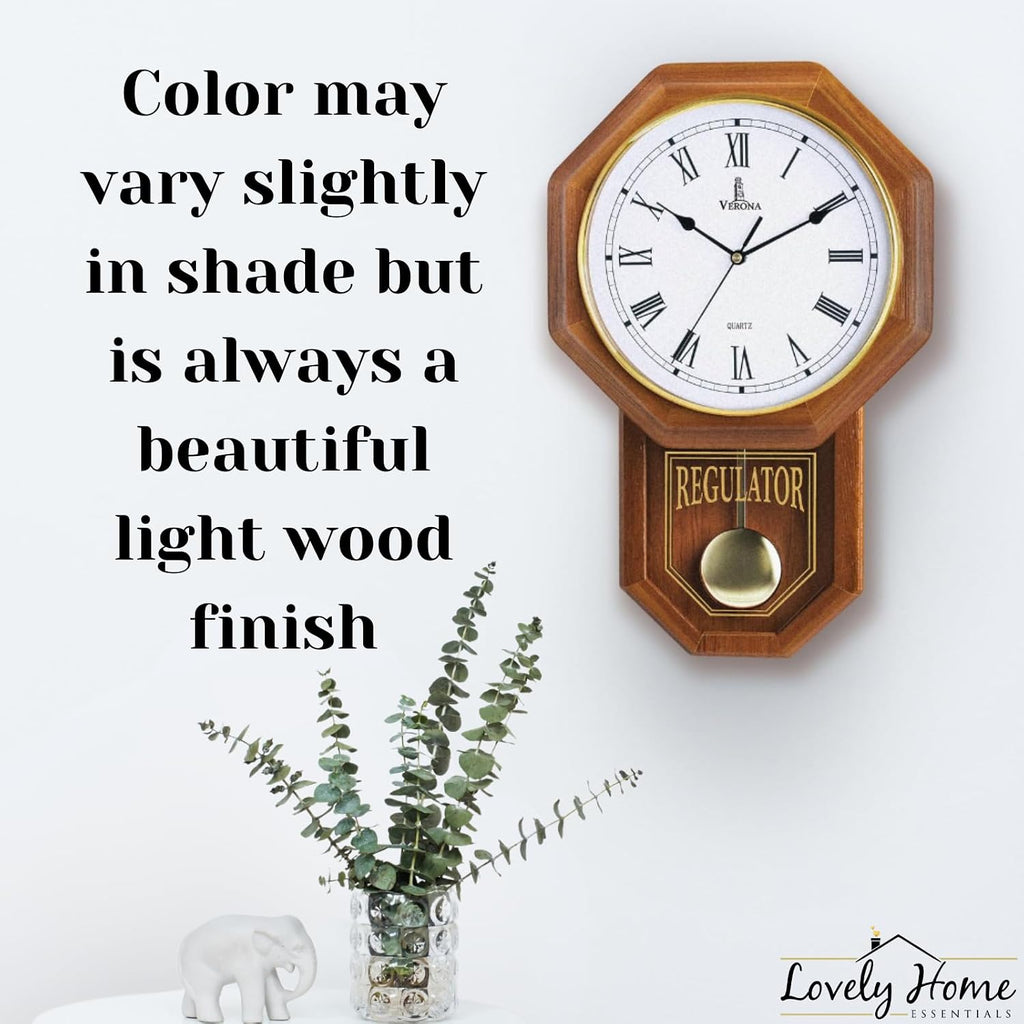Wooden Schoolhouse Pendulum Wall Clock With Quiet Movement