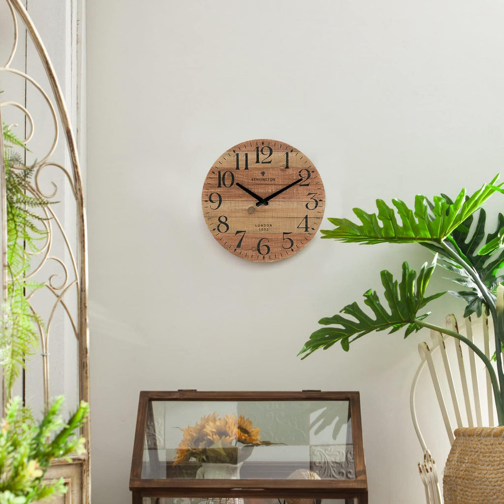 12-Inch Rustic Solid Wood Silent Farmhouse Wall Clock