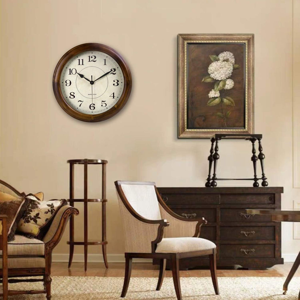 14-Inch Silent Wooden Wall Clock With Retro Design