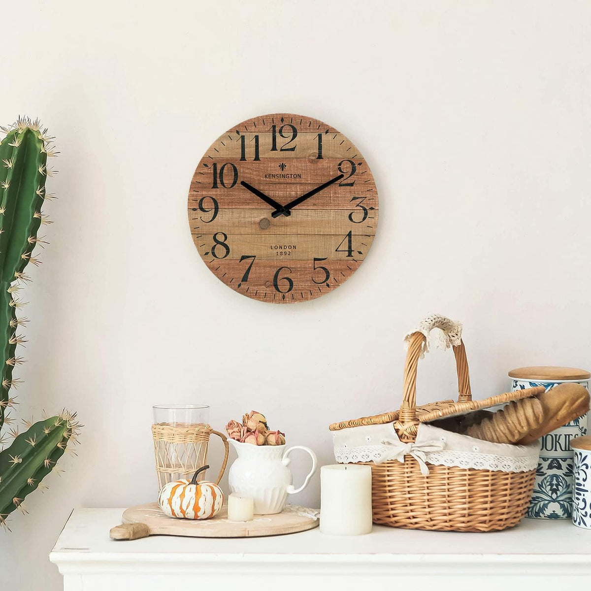 12-Inch Rustic Solid Wood Silent Farmhouse Wall Clock