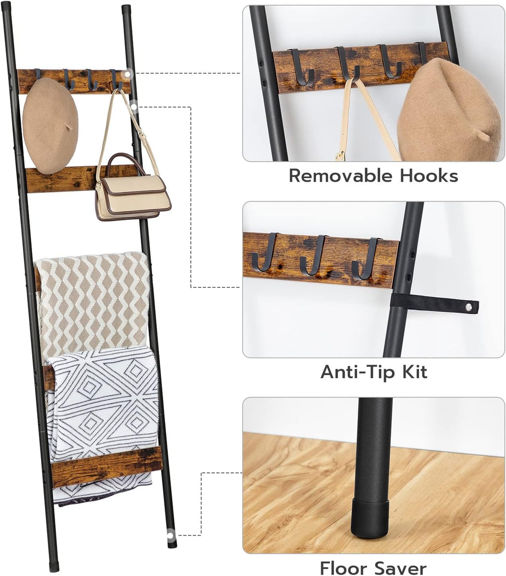 Five-Tier Blanket Ladder With Hooks for Decorative Storage