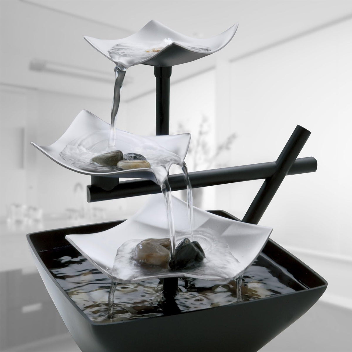 HoMedics Three-Tier Tabletop Water Fountain With River Rocks