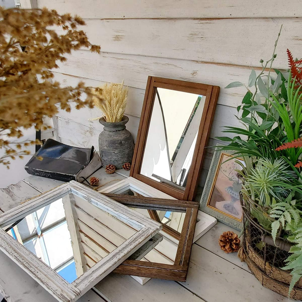 Rustic Rectangular Wood Framed Farmhouse Wall Mirror