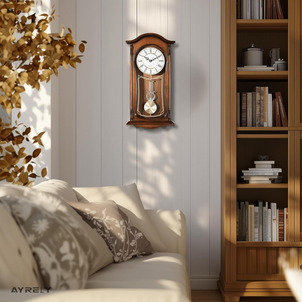 22-Inch Vintage Wooden Pendulum Wall Clock With Chime