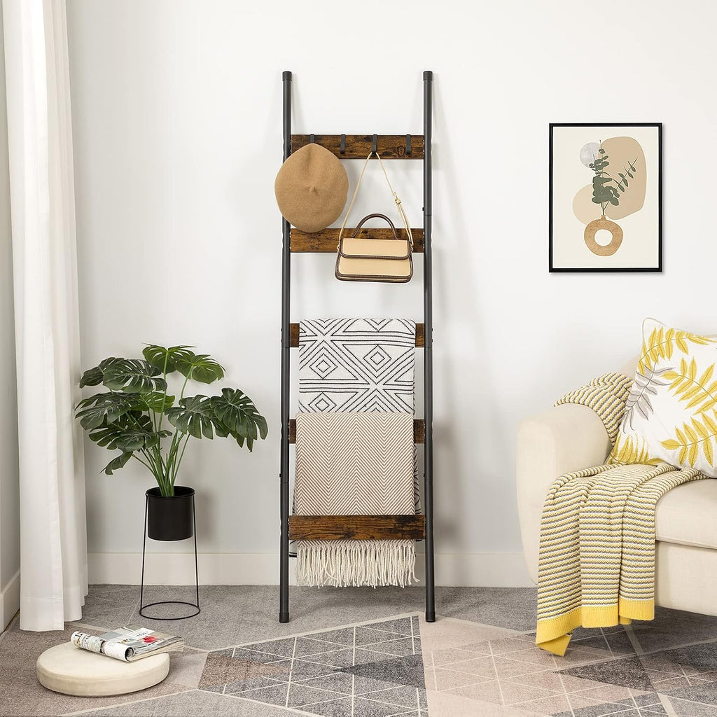 Five-Tier Blanket Ladder With Hooks for Decorative Storage