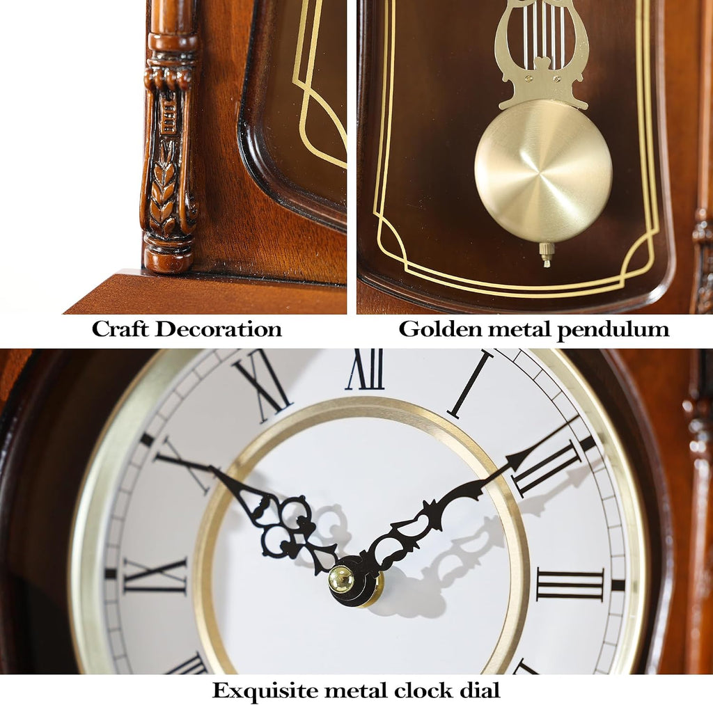 22-Inch Vintage Wooden Pendulum Wall Clock With Chime