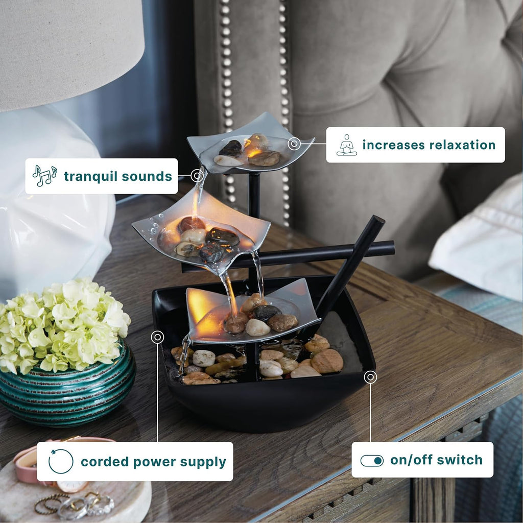 HoMedics Three-Tier Tabletop Water Fountain With River Rocks