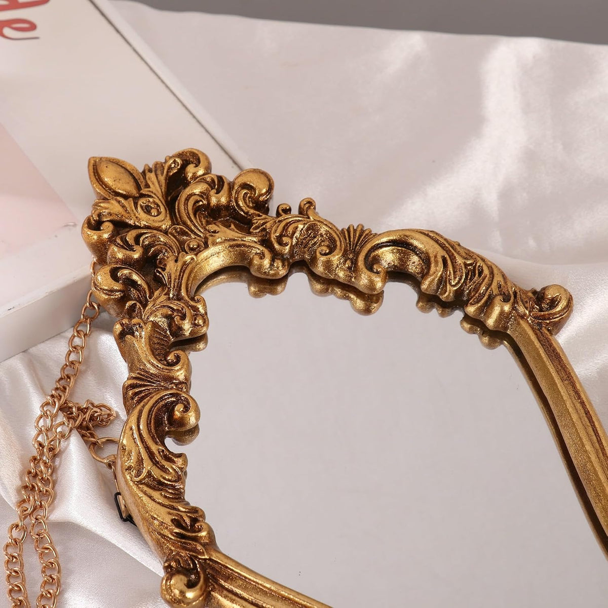 Antique Gold Baroque Wall Mirror With Hanging Chain