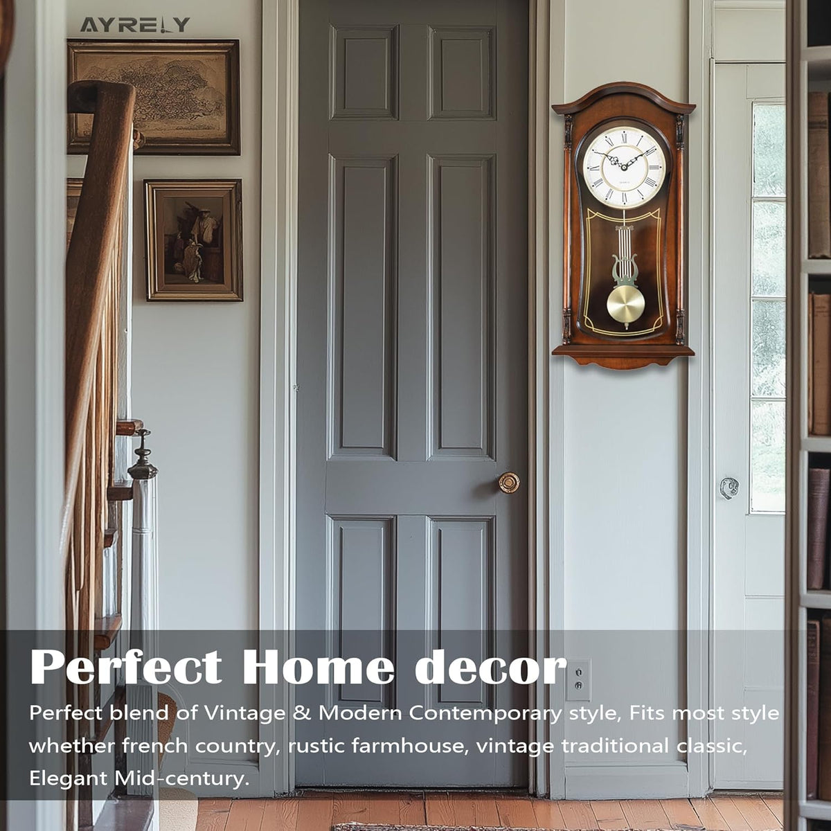 22-Inch Vintage Wooden Pendulum Wall Clock With Chime