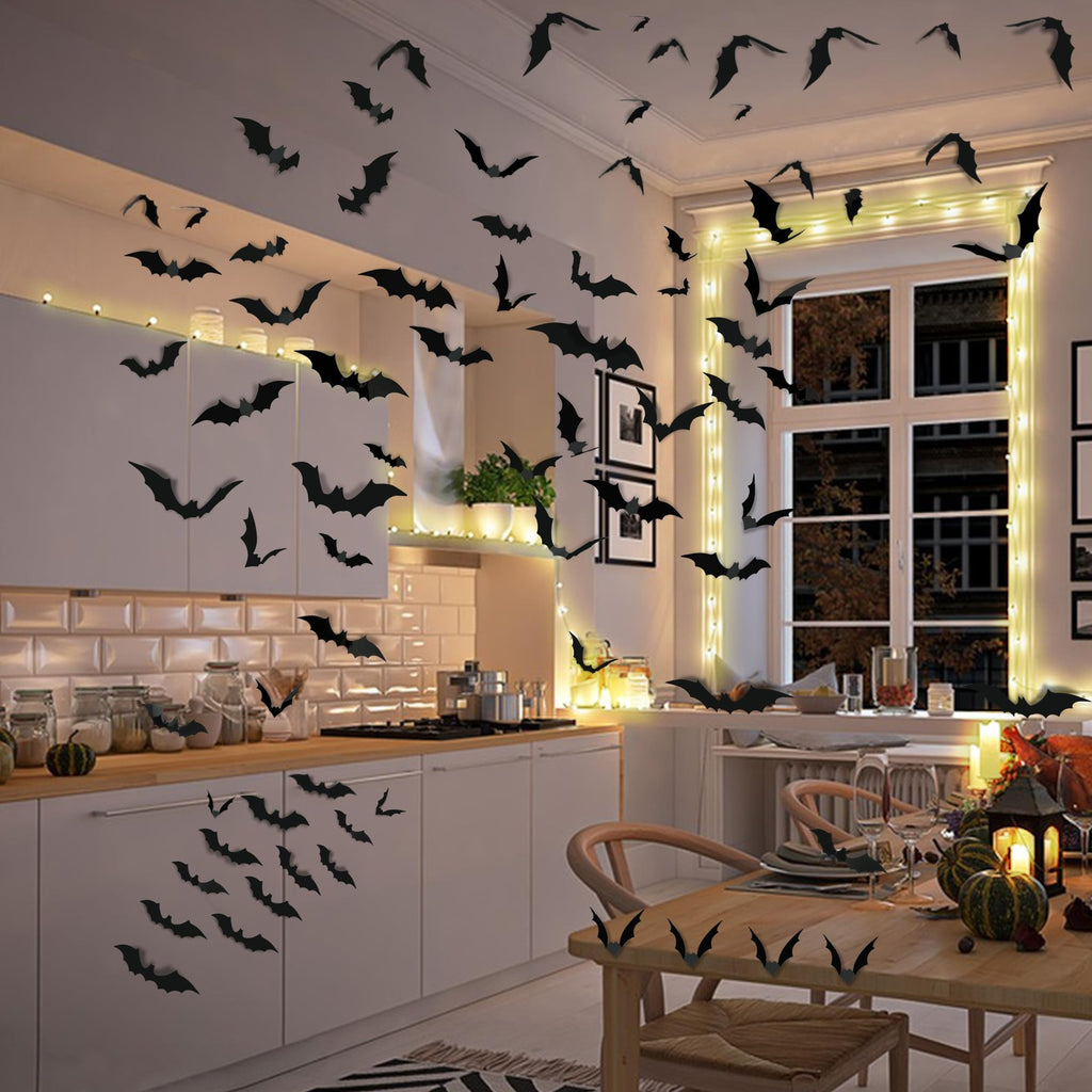 3D Bat Wall Decals, 140-Pack Reusable Halloween Wall Stickers