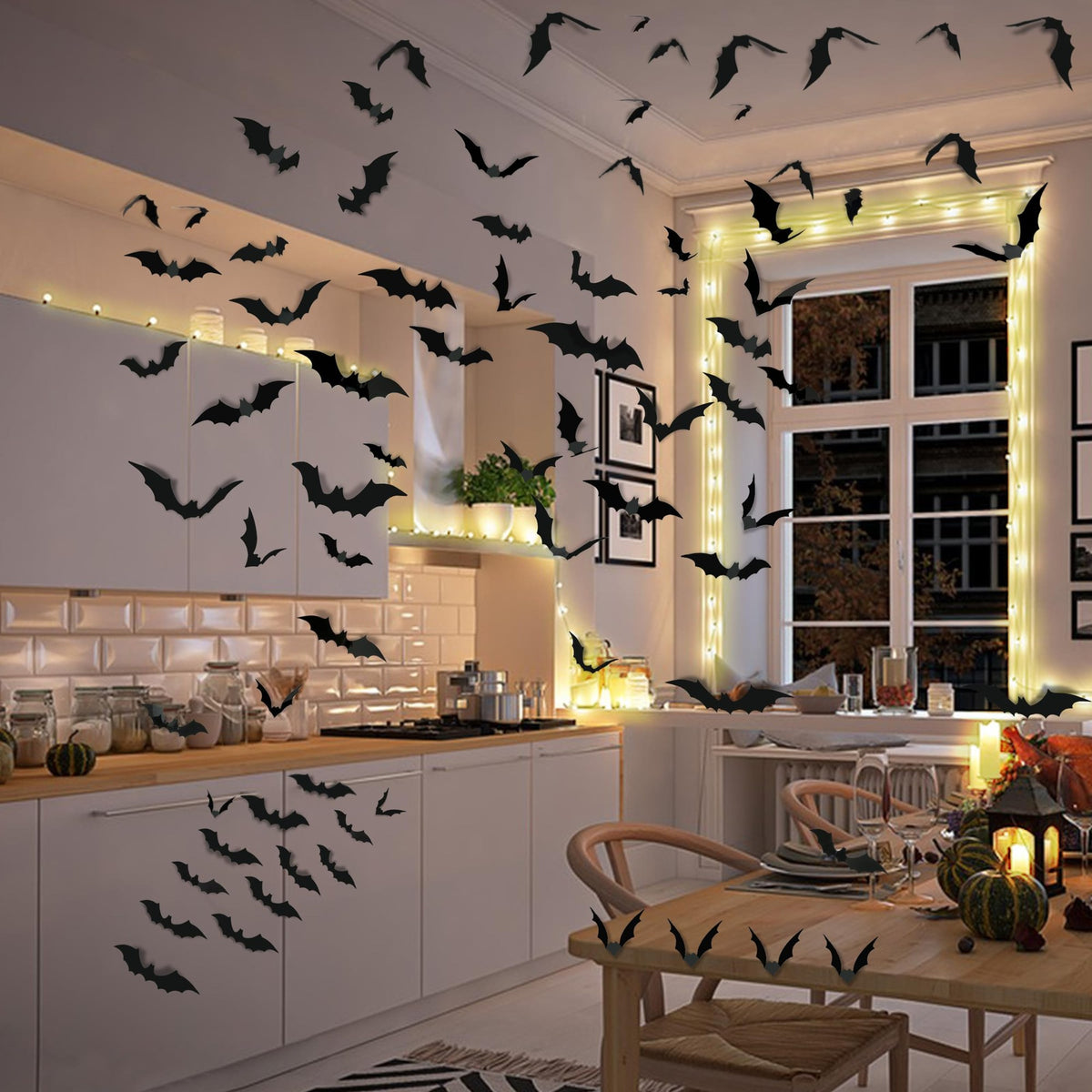 3D Bat Wall Decals, 140-Pack Reusable Halloween Wall Stickers