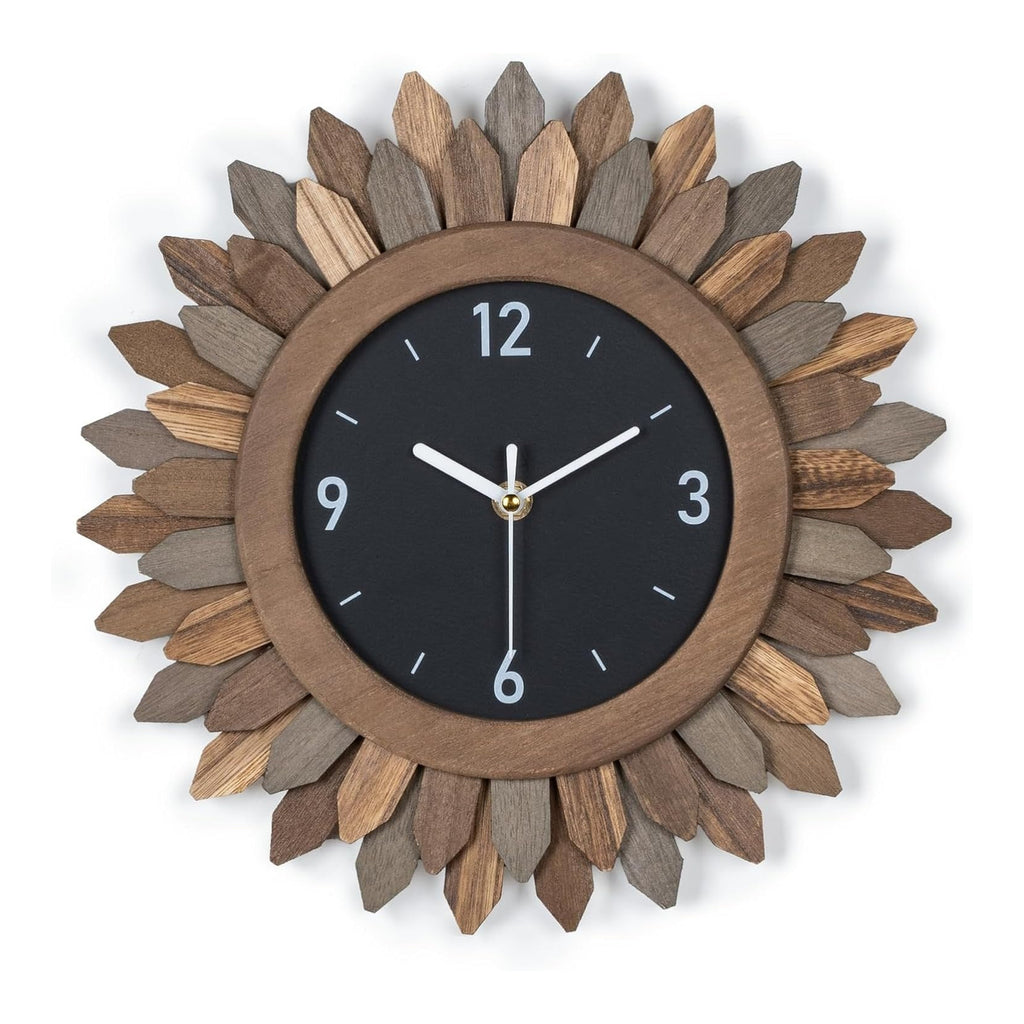12-inch boho sunburst wood wall clock