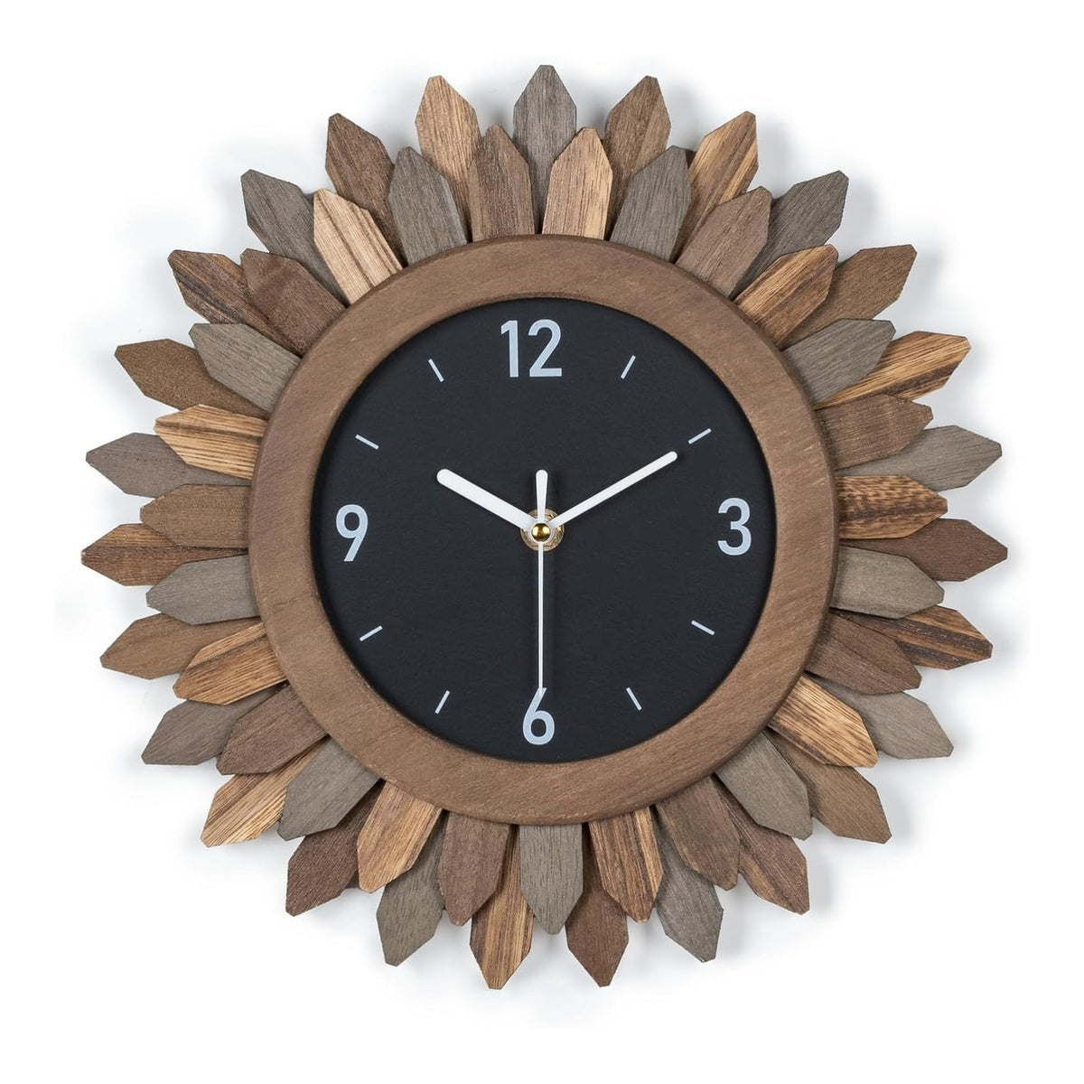 12-inch boho sunburst wood wall clock