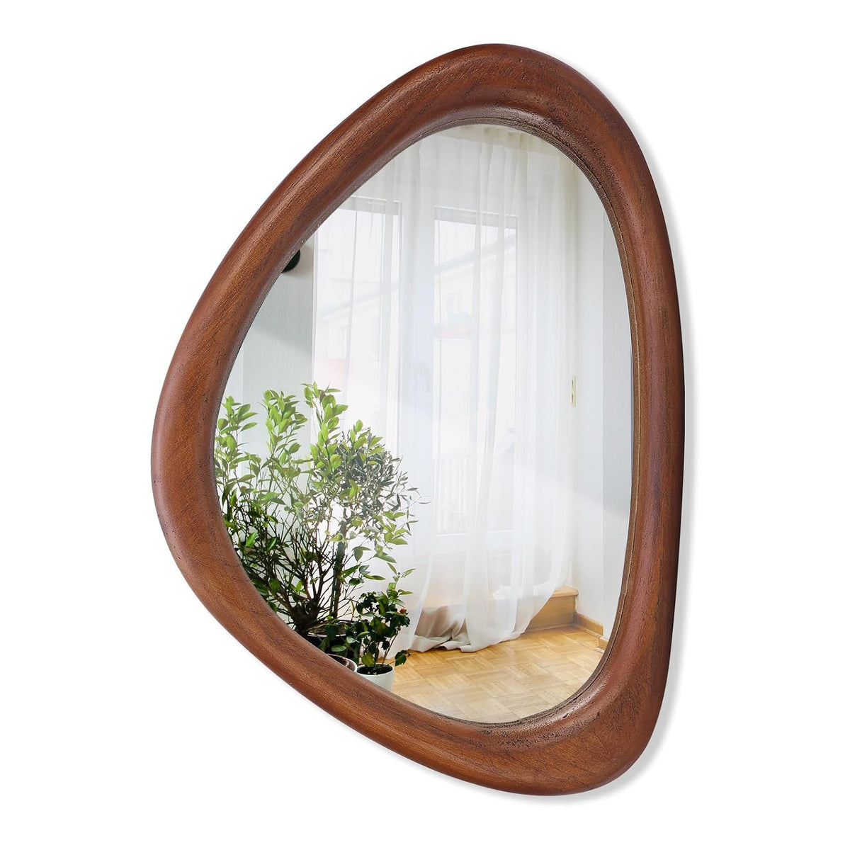 Irregular asymmetrical wood wall mirror