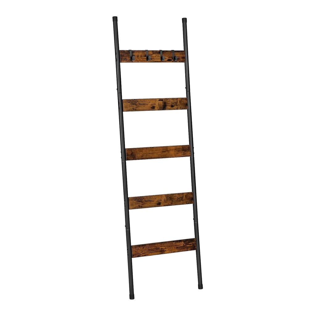 5-tier wall-leaning blanket ladder with hooks