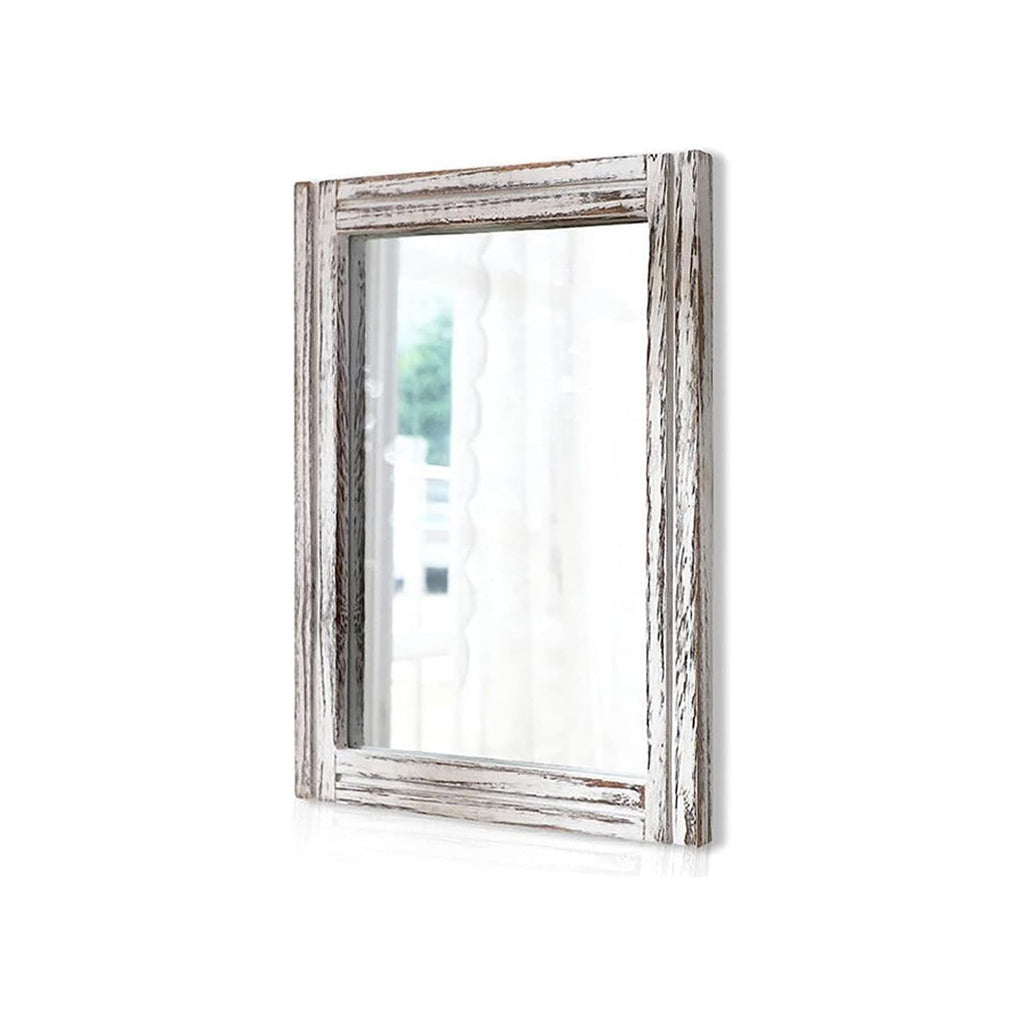 Rustic white wood framed rectangle wall mirror