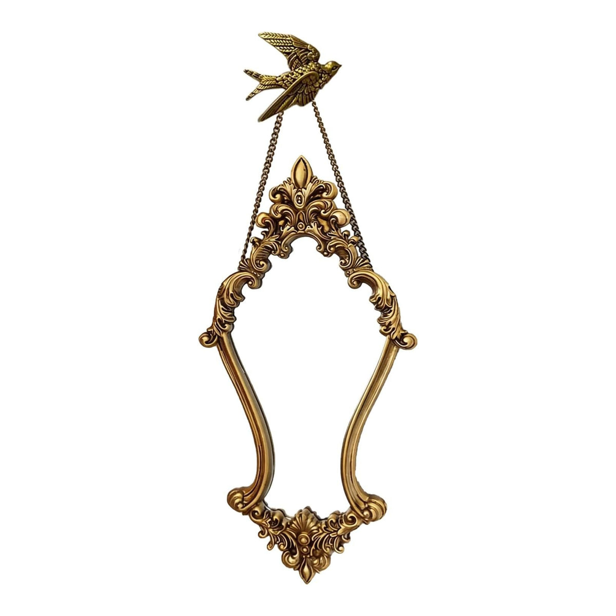 Vintage baroque antique gold wall mirror with chain